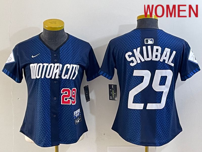 Women Detroit Tigers 29 Skubal Blue City Edition Nike 2024 MLB Jersey style 3